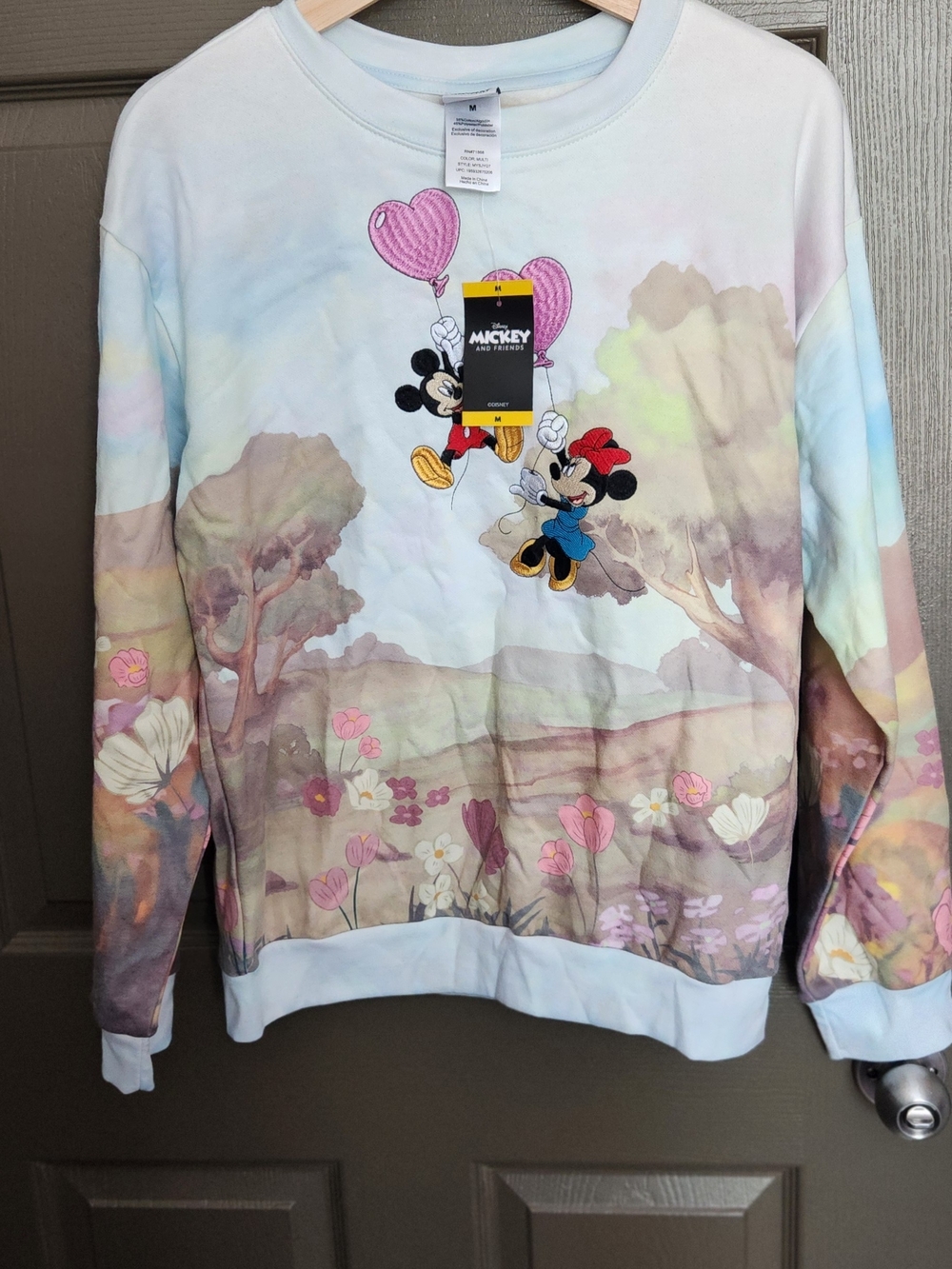 Disney Pastel Floral Mickey & Minnie Crewneck Sweater - Pink, Blue, Cream, Brown